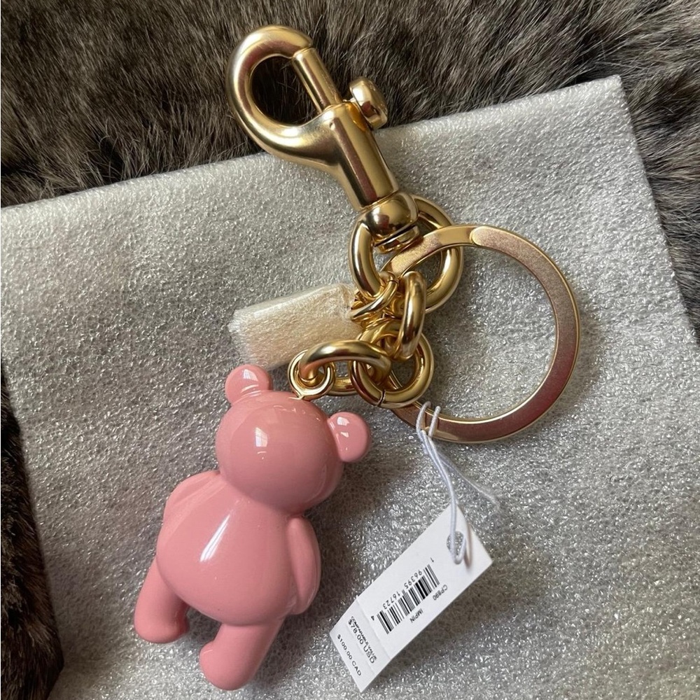 Coach Pink Bear Bag Charm with Gold Hardware - Picture 2 of 4